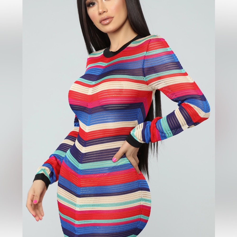 Chevron Mesh Multi Stripe Dress - NWT